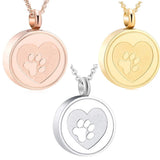 Stainless Steel Pawprint Heart Cremation Urn Locket Necklace - 3 Options