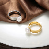 Stainless Steel Simulated-Pearl Ring - 4 Options