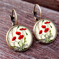 Red Poppy Flower Hanging Earrings - 28 Designs