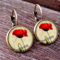 Red Poppy Flower Hanging Earrings - 28 Designs