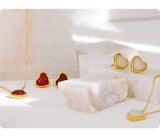 Stainless Steel Natural Stone Heart Necklace/Earrings - 2 Colours