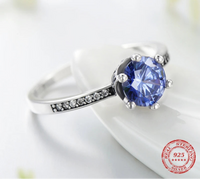 925 Sterling Silver Cornflower Blue CZ Solitaire Ring