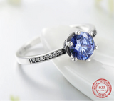 925 Sterling Silver Cornflower Blue CZ Solitaire Ring