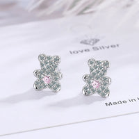 925 Silver Crystal Bear Stud Earrings