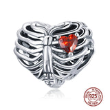925 Sterling Silver Ribs Heart Bead Charm