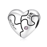 925 Sterling Silver Family Heart Cubic Zirconia Charm - 6 Options