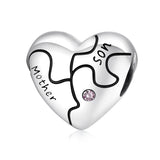 925 Sterling Silver Family Heart Cubic Zirconia Charm - 6 Options