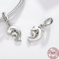 925 Silver Mother&Baby Dolphin Hanging Charm