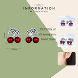 925 Sterling Silver Cherry Red Enamel & CZ Stud Earrings