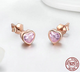 925 Sterling Silver Rose Gold Plated CZ Heart Stud Earrings - 2 Colours