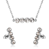 Stainless Steel Round Row Pendant Necklace and Earrings Set - 2 Colours