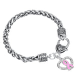 Rhinestone Breast Cancer Ribbon Awareness Bracelet - 10 Colours