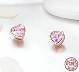 925 Sterling Silver Rose Gold Plated CZ Heart Stud Earrings - 2 Colours