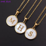 Stainless Steel Round Gold Colour Shell Initial Letter Necklace