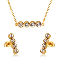 Stainless Steel Round Row Pendant Necklace and Earrings Set - 2 Colours