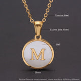 Stainless Steel Round Gold Colour Shell Initial Letter Necklace