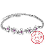 925 Sterling Silver Purple Zirconia Flower Bracelet