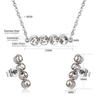 Stainless Steel Round Row Pendant Necklace and Earrings Set - 2 Colours