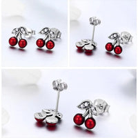 925 Sterling Silver Cherry Red Enamel & CZ Stud Earrings