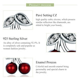 925 Sterling Silver Cherry Red Enamel & CZ Stud Earrings