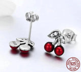 925 Sterling Silver Cherry Red Enamel & CZ Stud Earrings