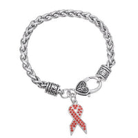 Rhinestone Breast Cancer Ribbon Awareness Bracelet - 10 Colours