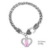 Rhinestone Breast Cancer Ribbon Awareness Bracelet - 10 Colours