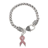 Rhinestone Breast Cancer Ribbon Awareness Bracelet - 10 Colours