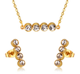 Stainless Steel Round Row Pendant Necklace and Earrings Set - 2 Colours