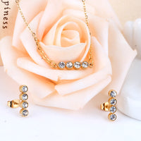 Stainless Steel Round Row Pendant Necklace and Earrings Set - 2 Colours