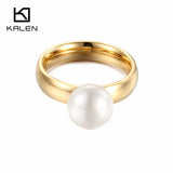 Stainless Steel Simulated-Pearl Ring - 4 Options