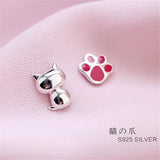 925 Sterling Silver Epoxy Cat/Paw Studs