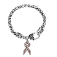 Rhinestone Breast Cancer Ribbon Awareness Bracelet - 10 Colours