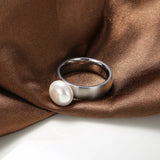 Stainless Steel Simulated-Pearl Ring - 4 Options