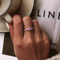 925 Sterling Silver Square Pink CZ Ring