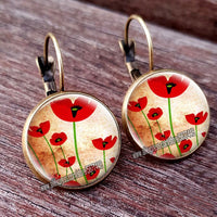 Red Poppy Flower Hanging Earrings - 28 Designs