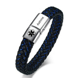 Braided Leather Medical/Awareness Bracelet with Clasp - 42 Options