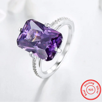 925 Sterling Silver Purple Cushion Cut Ring