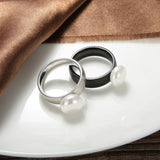 Stainless Steel Simulated-Pearl Ring - 4 Options