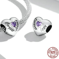 925 Sterling Silver Family Heart Cubic Zirconia Charm - 6 Options