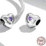925 Sterling Silver Family Heart Cubic Zirconia Charm - 6 Options