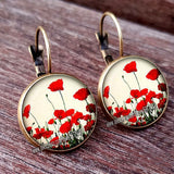 Red Poppy Flower Hanging Earrings - 28 Designs