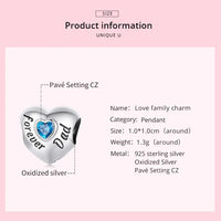 925 Sterling Silver Family Heart Cubic Zirconia Charm - 6 Options