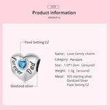925 Sterling Silver Family Heart Cubic Zirconia Charm - 6 Options