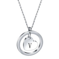 Stainless Steel Heart/Circle Initial Necklace - 27 Options