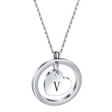Stainless Steel Heart/Circle Initial Necklace - 27 Options