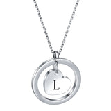 Stainless Steel Heart/Circle Initial Necklace - 27 Options
