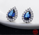 925 Sterling Silver Pear Crystal Earrings - 3 Colours
