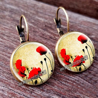 Red Poppy Flower Hanging Earrings - 28 Designs