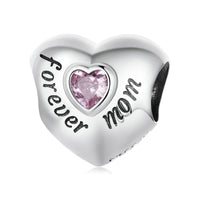 925 Sterling Silver Family Heart Cubic Zirconia Charm - 6 Options